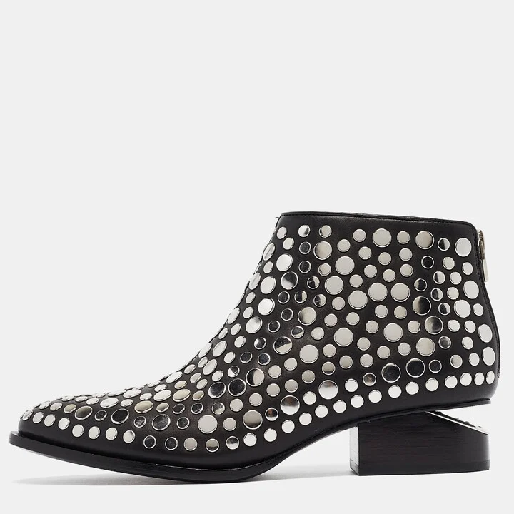 Alexander Wang Black Leather Studded Gabi Ankle Boots Size 36.5