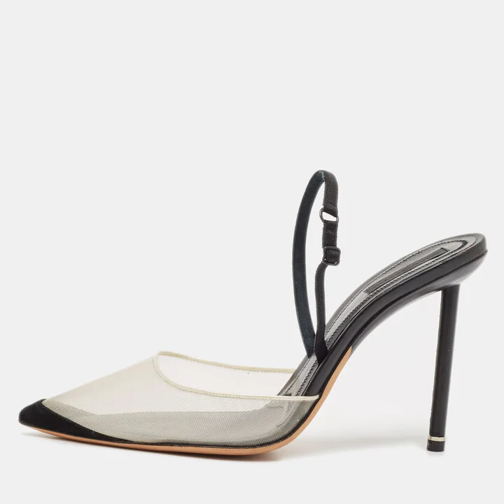 Alexander Wang Black Mesh and Suede Alix Slingback Pumps Size 39