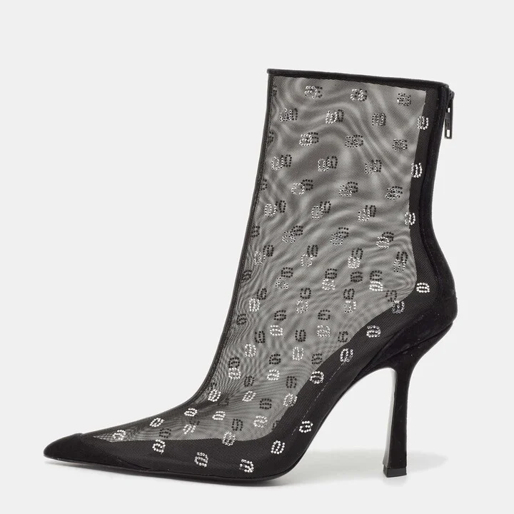 Alexander Wang Black Mesh and Suede Delphine Ankle Boots Size 41