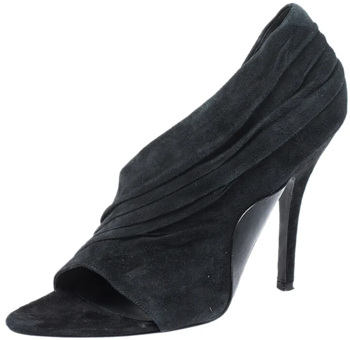 Alexander Wang Black Ruched Suede Maja Open Toe Sandals Size 39