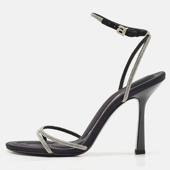 Alexander Wang Black Suede Crystal Embellished Dahlia Sandals Size 38
