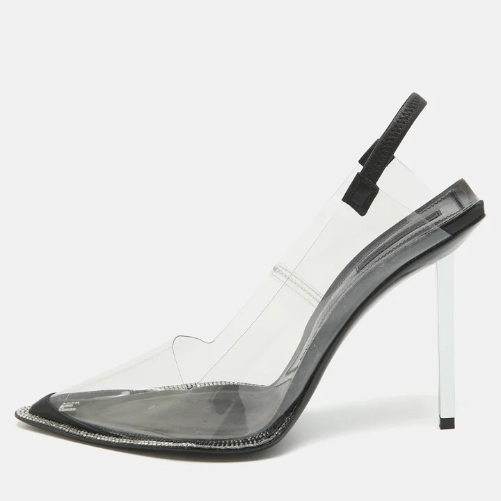 Alexander Wang Black/Transparent PVC and Leather Slingback Pumps Size 39
