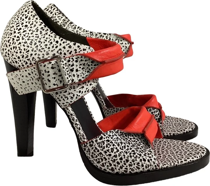 Alexander Wang Crackle Detail Sandal Heels in Multicolor Leather