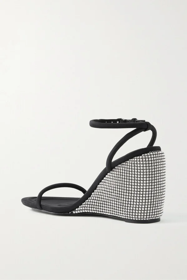ALEXANDER WANG - Dahlia Crystal-embellished Stretch Wedge Sandals - Black - Image 3