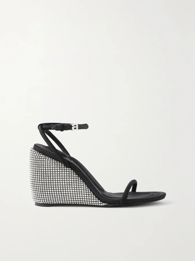 ALEXANDER WANG - Dahlia Crystal-embellished Stretch Wedge Sandals - Black