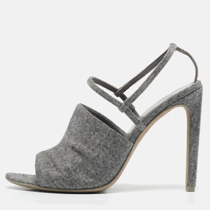Alexander Wang Grey Wool Fabric Maryna Peep Toe Slingback Sandals Size 38