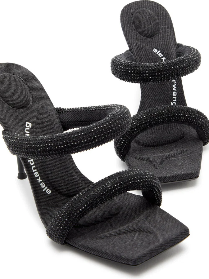 Alexander Wang Julie 105 Crystal-embellished Tubular Denim Sandals - Image 3