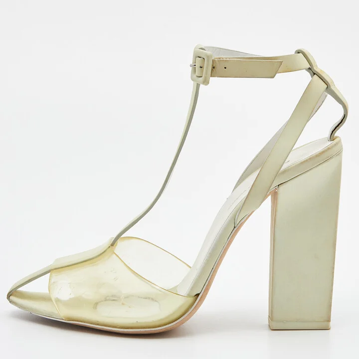 Alexander Wang Light Yellow Leather and PVC T-Bar Ankle Strap Pumps Size 38
