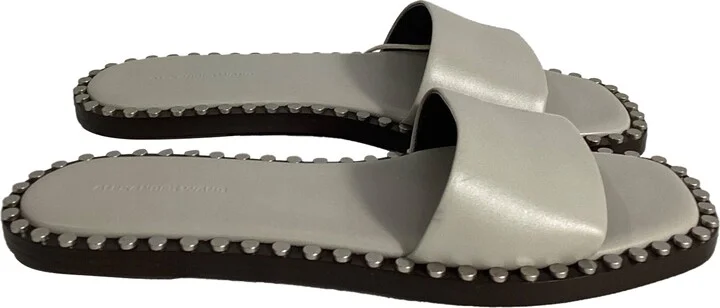 Alexander Wang Lola Studded Slip-On Sandals in Grey Leather