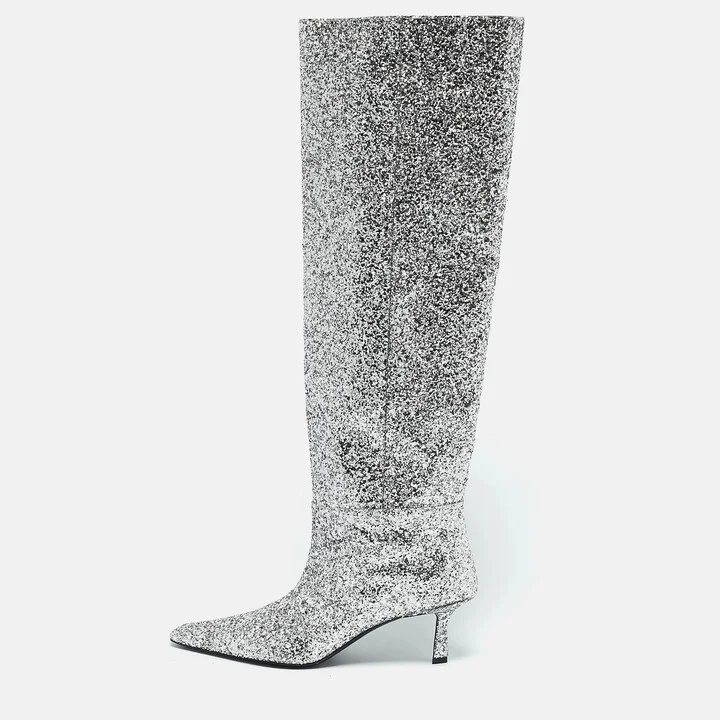 Alexander Wang Silver Glitter Viola Knee Length Boots Size 36