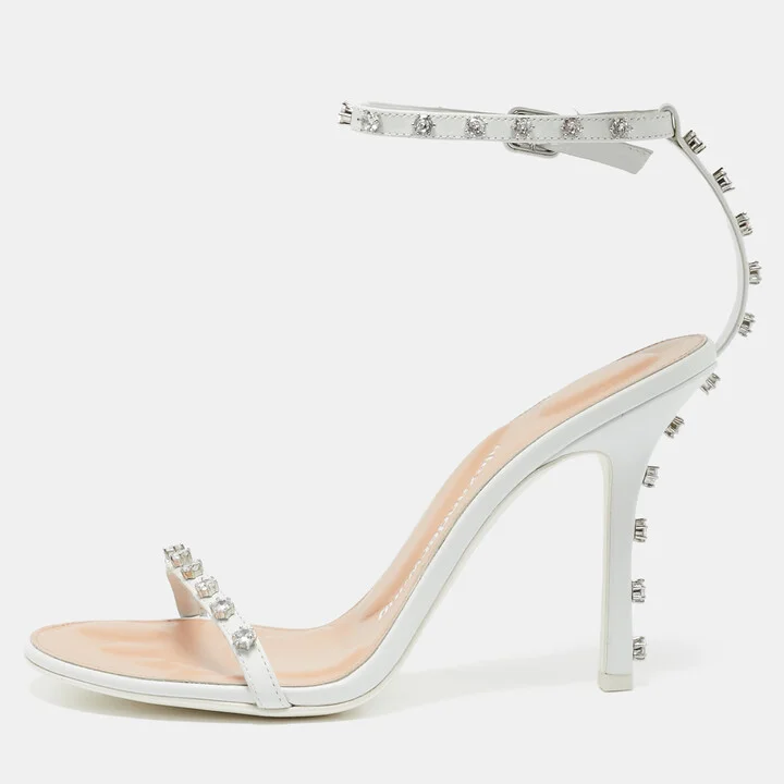 Alexander Wang White Leather Crystal Embellished Nicki Sandals Size 40