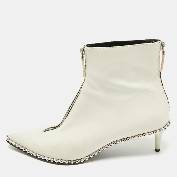 Alexander Wang White Leather Eri Studded Ankle Length Boots Size 41