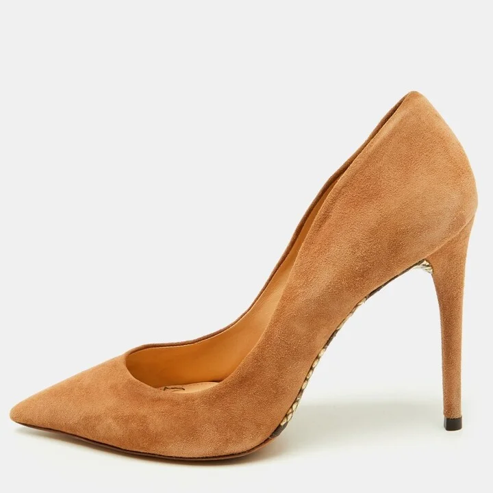 Alexandre Birman Beige Suede Pointed Toe Pumps Size 37.5