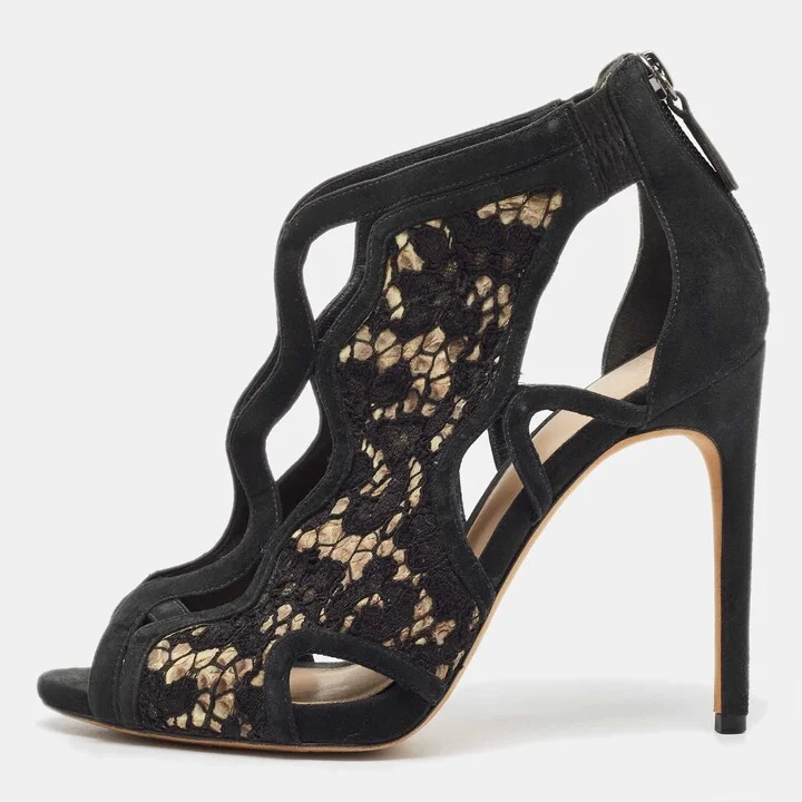 Alexandre Birman Black Mesh and Suede Ankle Strap Sandals Size 36