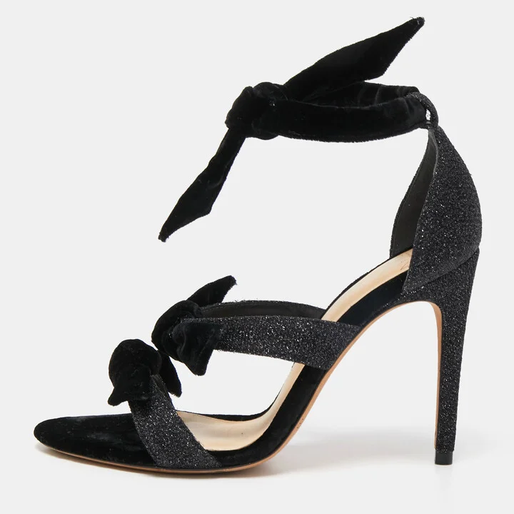 Alexandre Birman Black Velvet and Glitter Tripple Knot Lolita Sandals Size 36.5