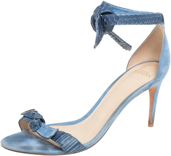 Alexandre Birman Blue Snakeskin Leather and Suede Clarita Ankle-Tie Sandals Size 40