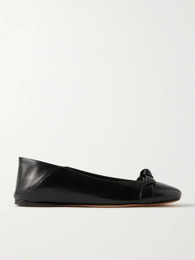 ALEXANDRE BIRMAN - Clarita Bow-detailed Leather Collapsible-heel Ballet Flats - Black
