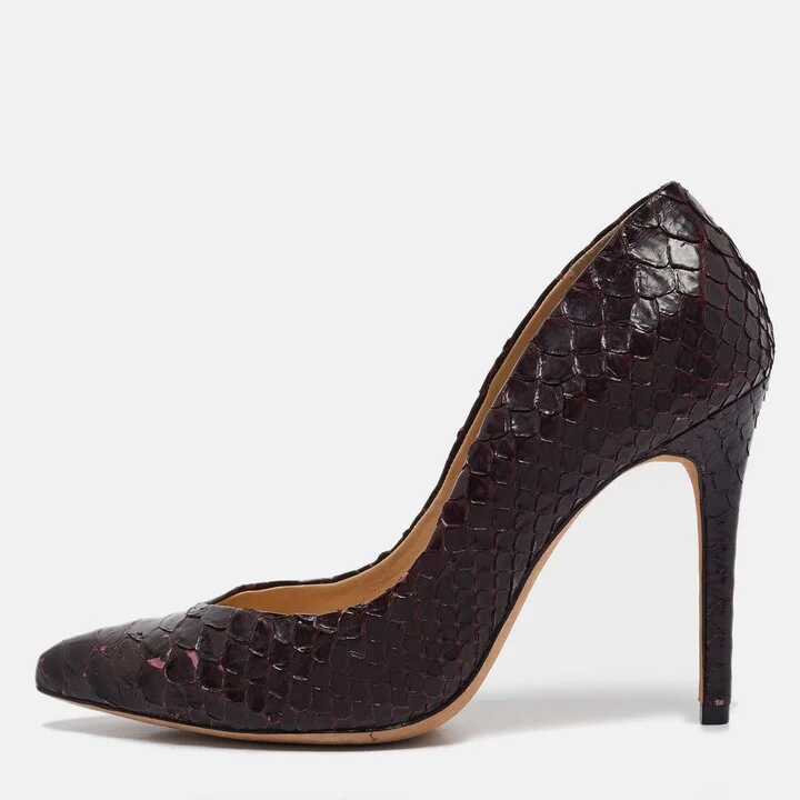 Alexandre Birman Dark Burgundy Python Pointed Toe Pumps Size 40