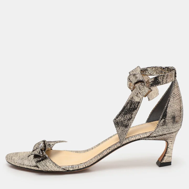 Alexandre Birman Metallic Gold Textured Leather Clarita Ankle Strap Sandals Size 38.5