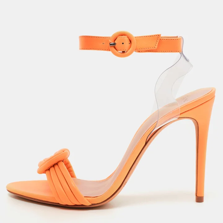 Alexandre Birman Orange Leather Knot Ankle Strap Sandals Size 39
