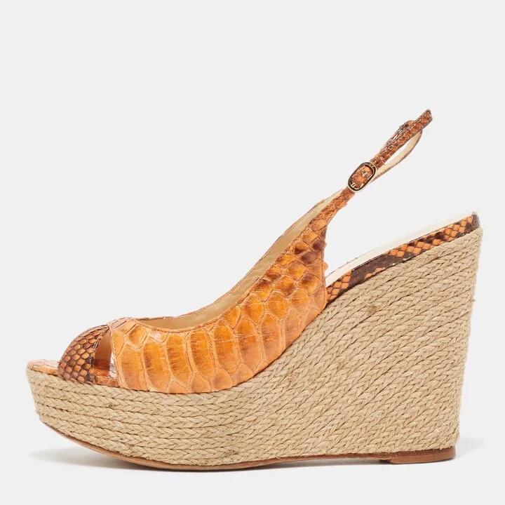 Alexandre Birman Orange Python Espadrille Slingback Sandals Size 39.5