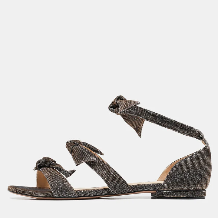 Alexandre Birman Silver/Brown Glitter Ankle-Wrap Flat Sandals Size 40