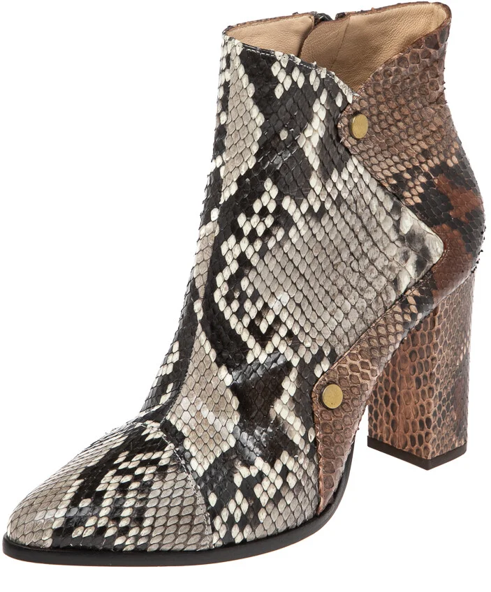 Alexandre Birman White-Brown Python Leather Ankle Boots Size 37