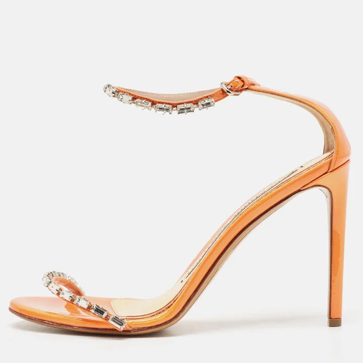 Alexandre Vauthier Orange Patent Leather Crystal Embellishments Sandals Size 39