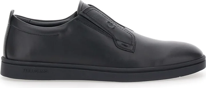 'alfie' Black Sneakers With Gancini Detail On The Side And Embossed Logo Lettering On The Side In Leather Man
