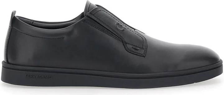 'Alfie' Black Sneakers With Gancini Detail On The Side And Embossed Logo Lettering On The Side In Leather Man