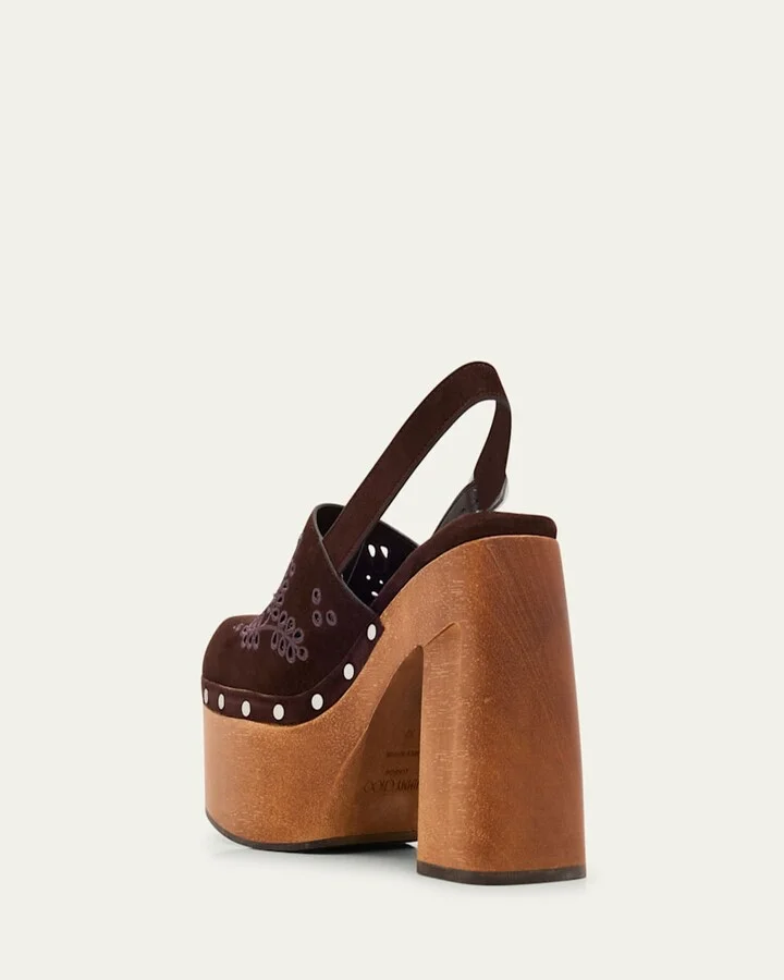 Alida Embroidered Suede Platform Clogs - Image 4