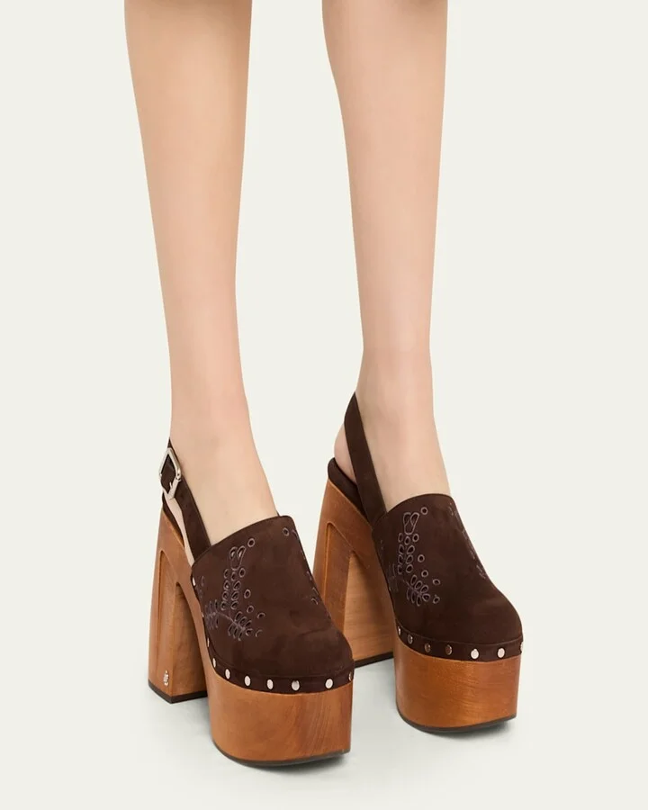 Alida Embroidered Suede Platform Clogs - Image 11