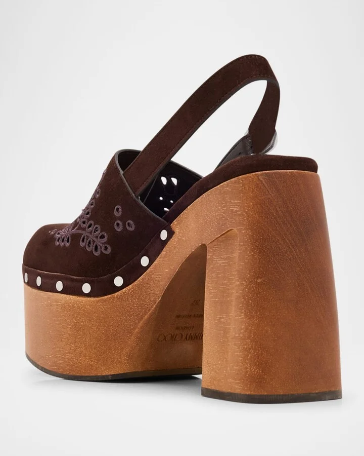 Alida Embroidered Suede Platform Clogs - Image 5