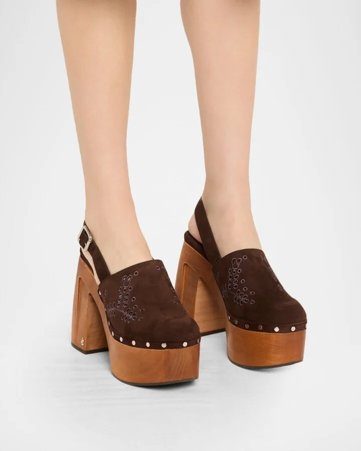 Alida Embroidered Suede Platform Clogs - Image 9