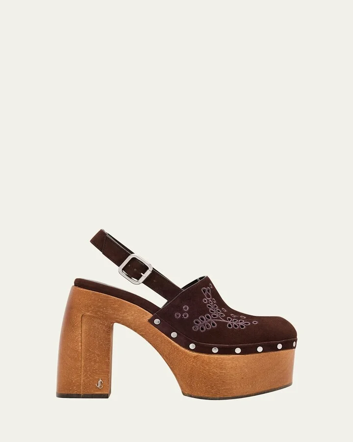 Alida Embroidered Suede Platform Clogs