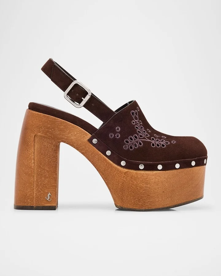 Alida Embroidered Suede Platform Clogs