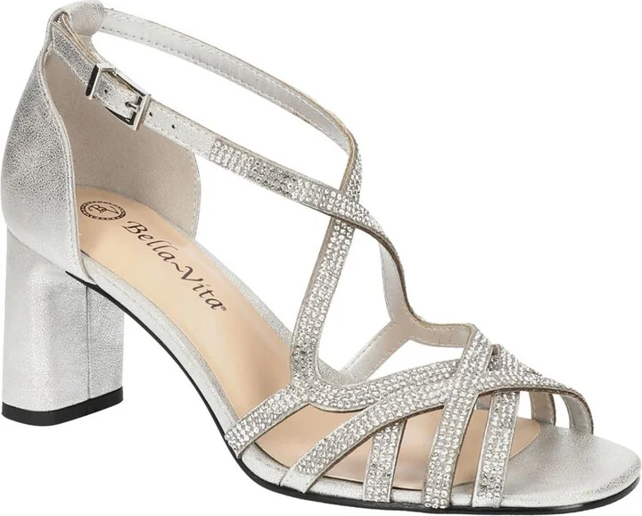 Aliette Womens Faux Leather Rhinestone Block Heel