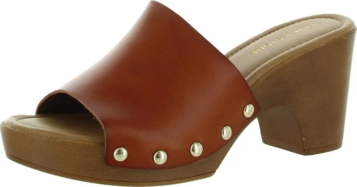 Alina Womens Faux Leather Studded Mule Sandals