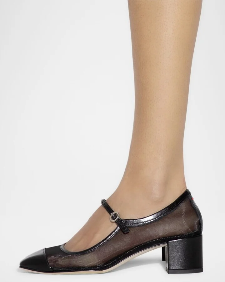 Aline Mesh Square-Toe Mary Jane Pumps - Image 4