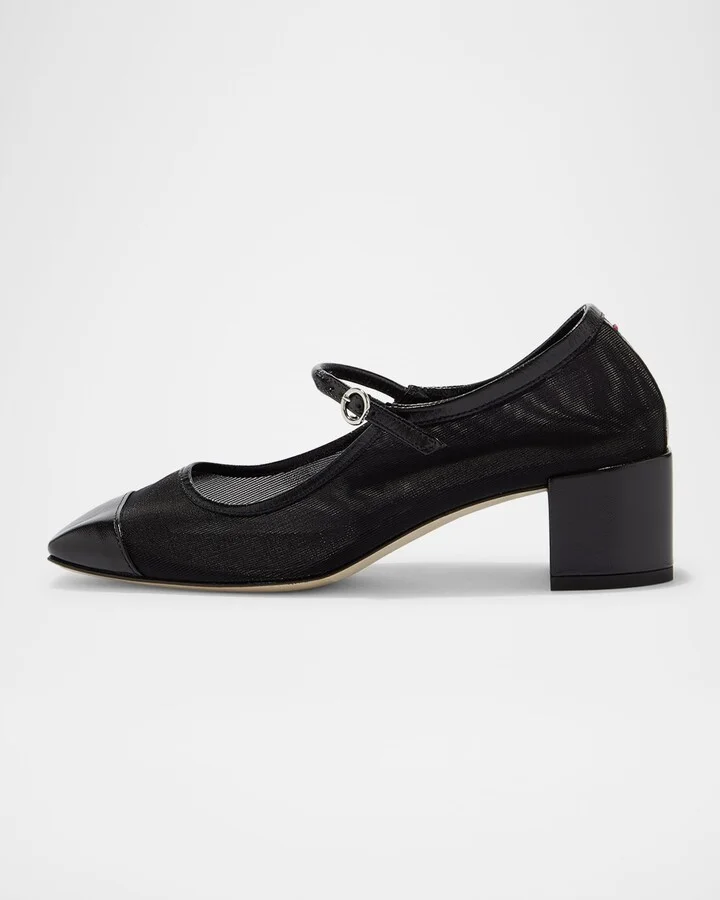 Aline Mesh Square-Toe Mary Jane Pumps