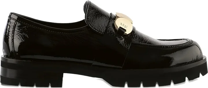 Alison logo-plaque patent loafers