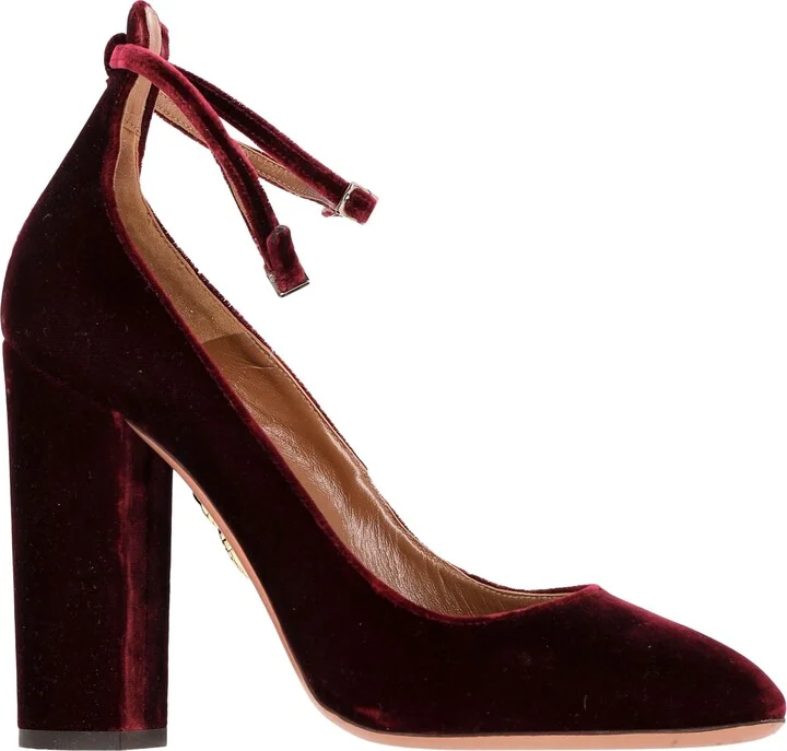 Alix 105 Chunky Heel Pumps in Burgundy Velvet