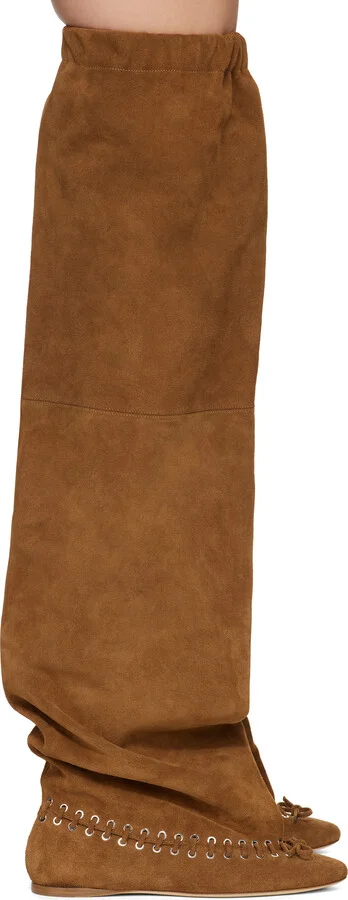 ALL-IN Brown Level Flat Thigh High Tall Boots