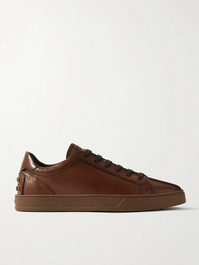 Allacciata Cassetta Rubber-Trimmed Glossed-Leather Sneakers