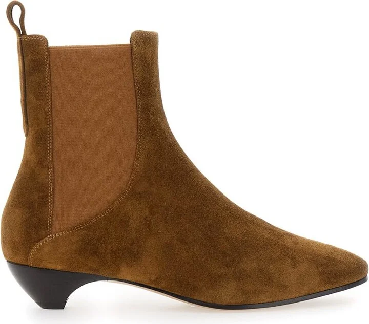 'Allegra Chelsea' Beige Ankle Boots With Elastic Panels In Suede Woman