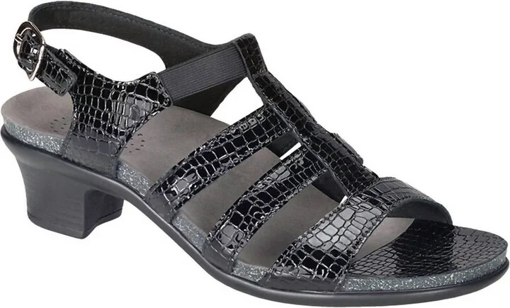 Allegro Heel Strap Sandal - Wide In Black Croc