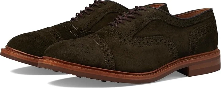 Allen Edmonds Strandmok Cap Toes Men's Lace Up Wing Tip Shoes Hunting Green Suede : 9 D (M), Leather