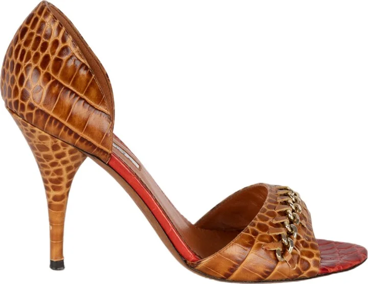 Alligator Embossed Leather Chain Strap D'orsay Pumps - '10s