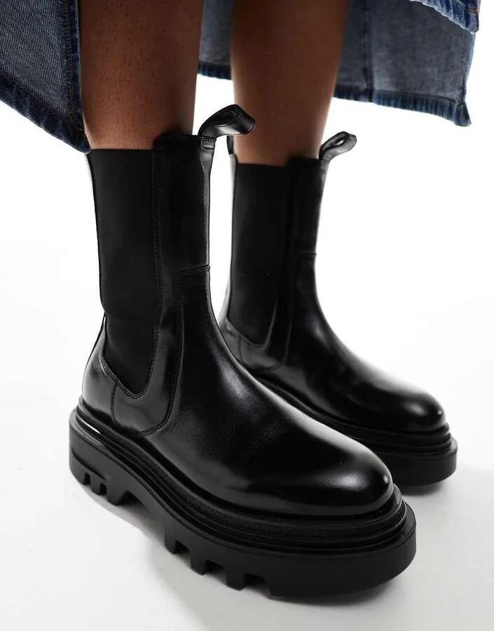 AllSaints Alex leather chunky chelsea boots in black - Image 2
