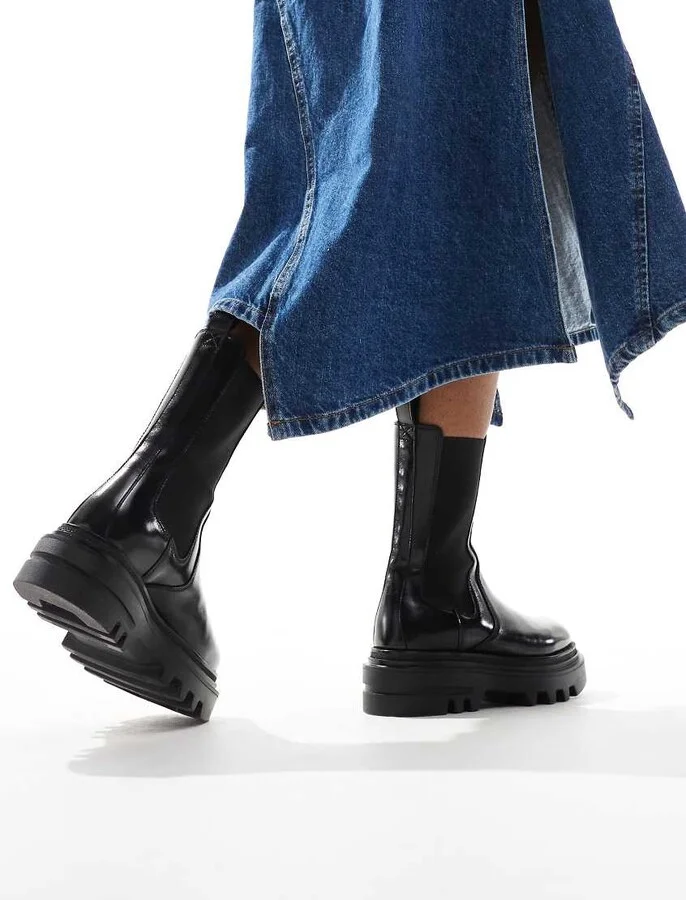 AllSaints Alex leather chunky chelsea boots in black - Image 3